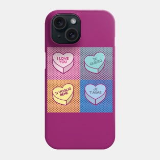 Pop Art love in any language Candy Hearts Phone Case