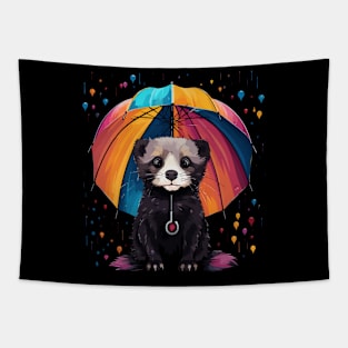 Ferret Rainy Day With Umbrella Tapestry