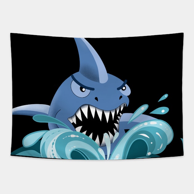 Angry Shark Tapestry by Renee Ciufo Illustration