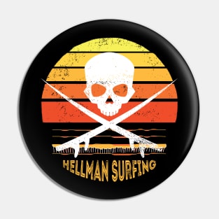 Retro Hellman Surfing Skull Pin