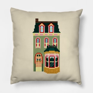 Festive Green House Pixel Art Pillow