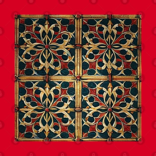 Red, Blue, and Gold Repeating Tile Pattern by CursedContent