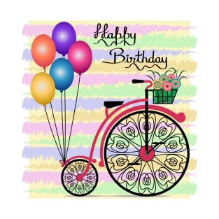 Happy Birthday Colorful Floral Bicycle T-Shirt