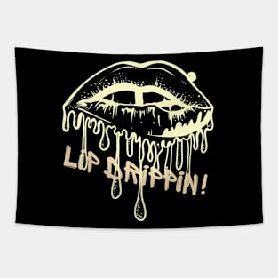 Yellow Vintage Dripping Glossy Lips Art Effect Tapestry