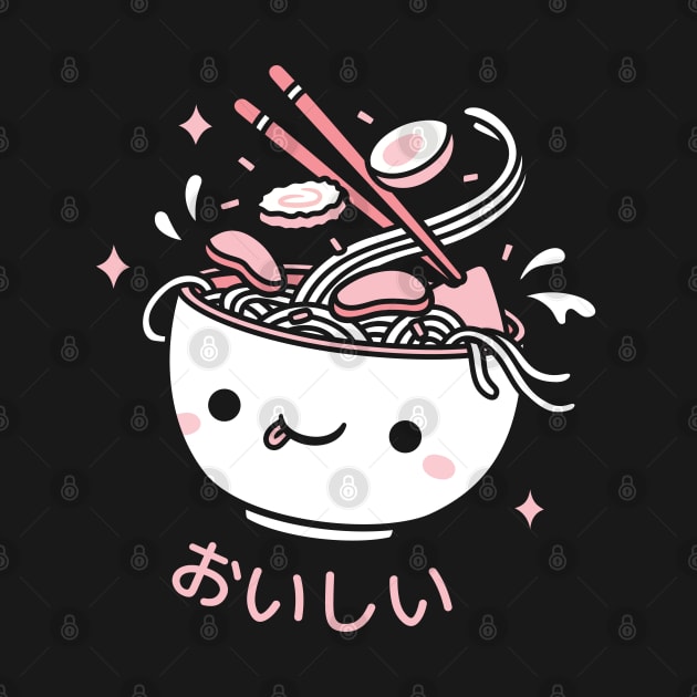 Cute Ramen Spilling Toppings Oishii by rustydoodle