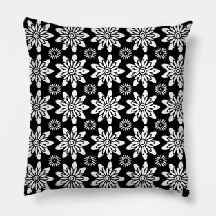 Black and white flower plant pattern Pillow