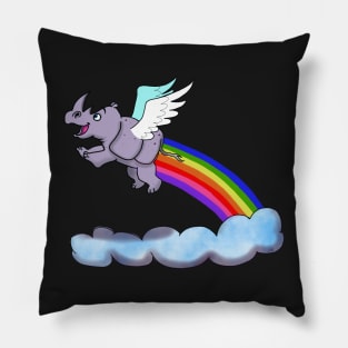 Flying Rhino rainbow Pillow