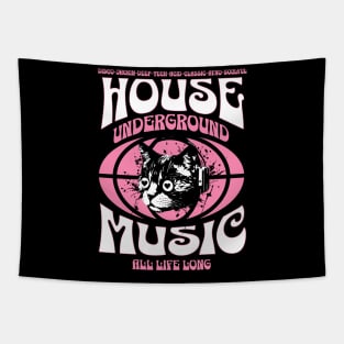 HOUSE MUSIC  - Underground Cat  (White/Pink) Tapestry