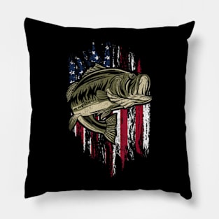 Bass Fishing American Flag 4Th Of July For Fisherman Pillow