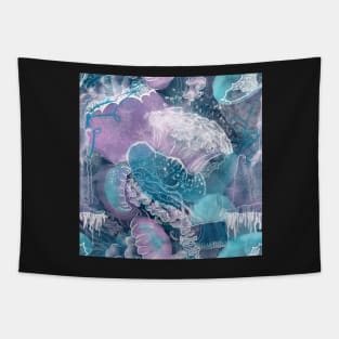 Closely Clustered Jellies Ocean Blue Tapestry