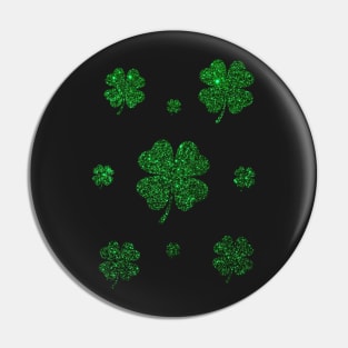 St Patricks Day, Deep Green 4 Leaf Faux Glitter Clovers Pin