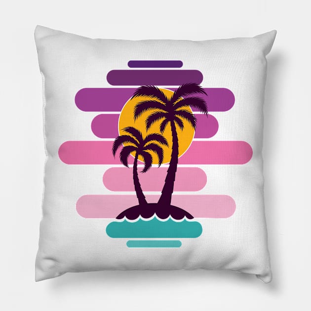 Palm trees at sunset Pillow by Razym