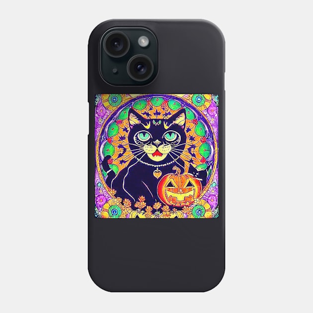 Smiling Halloween Black Cat Phone Case by Black Cat Alley