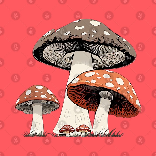 Flat Graphic of Gray and Red Mushrooms by CursedContent