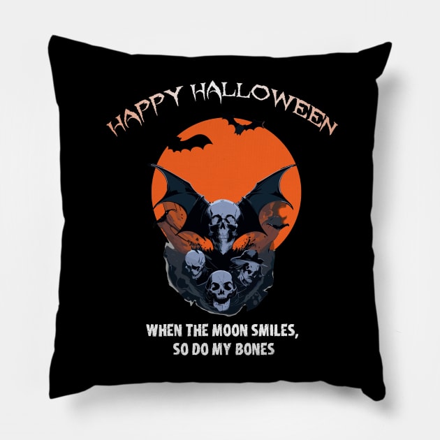 Happy Halloween, winged skulls in moonlit night Design! Pillow by YeaLove