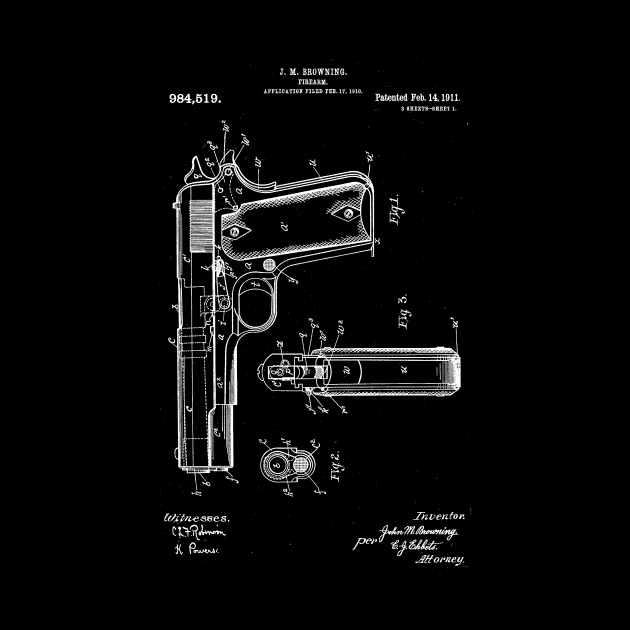 1911 Pistol Patent (white) by Big Term Designs