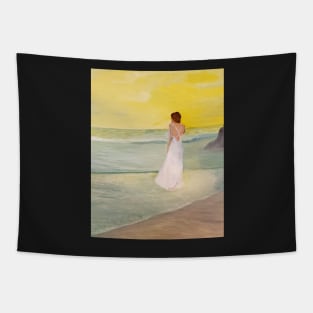 Wading In The Sea oil painting by tabitha kremesec Tapestry