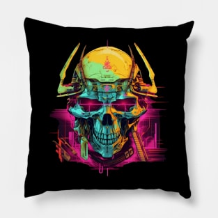 Cyberpunk Neon Samurai Skull Pillow