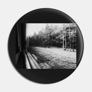 Traveling Fast By Train in Black and White Pin