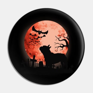 French bulldog frenchie and bats with red moon Pin