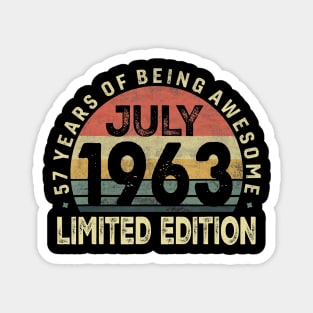 57th Birthday Tee Vintage July 1963 Outfit Gift 57 Years Old T-Shirt Magnet