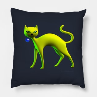 The Yellow Cat And Glass Blue Cherry Pillow