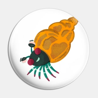 Happy Little Hermit Crab on Green Background Pin