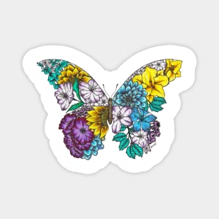 Floral Butterfly Color White Background Magnet