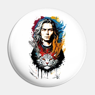 colorful graphic illustration man and angry tiger cats Pin