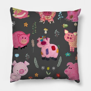 Pig With Plant Design For Farm Girl. Pillow