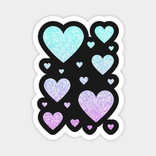 Pastel Blue and Purple Ombre Faux Glitter Hearts Magnet