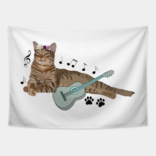 Cat Play Guitar Tapestry