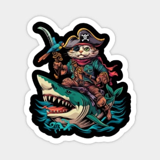 Cat Riding Shark Marine Thrill Ride Magnet