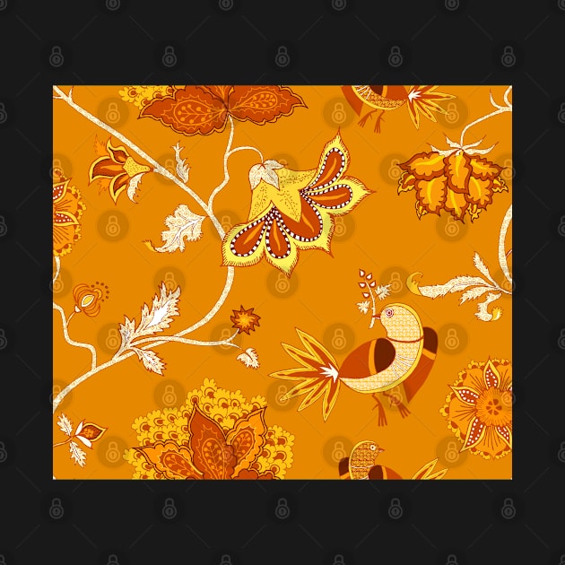 Exotic chintz with bird - orange by kobyakov