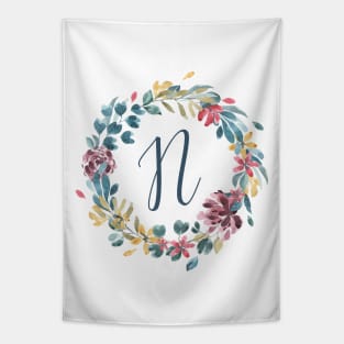 Floral Monogram N Colorful Full Blooms Tapestry