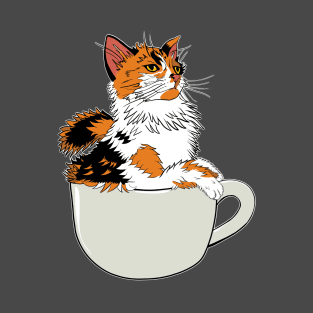 Calico Cat in a Crème Coffee Cup T-Shirt