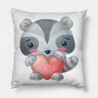 Cute Raccoon With Love Pillow