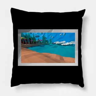 Low Poly paradise Beach Pillow