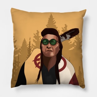 Native American Chief Joseph GTA Style Watercolor Art with Background Pillow