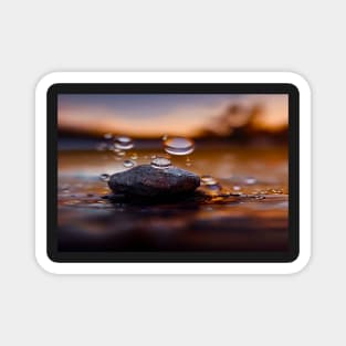 Rock In Water With Raindrops,In The Sunset, Macro Background, Close-up Magnet