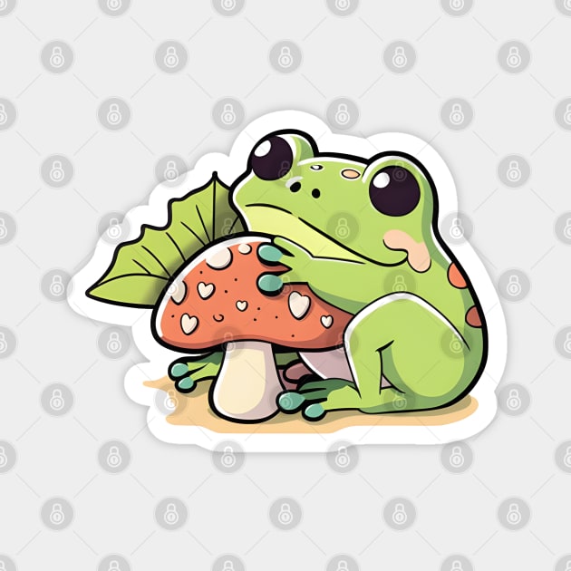 Cute Kawaii Frog with Mushroom Magnet by LisaHartjesx