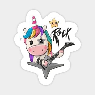 A cool unicorn with a guitar and the inscription Rock Magnet