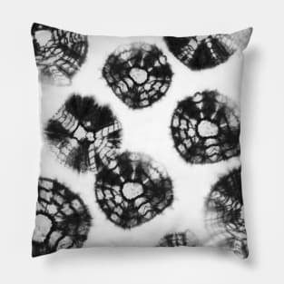 Shibori Kumo tie dye black dots over white Pillow