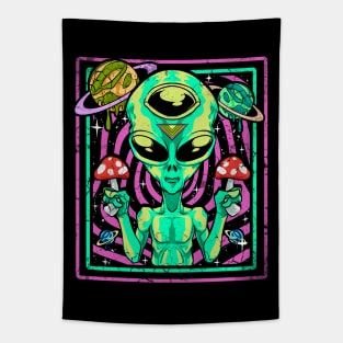 Space Alien Trippy Psychedelic Mushrooms Tapestry