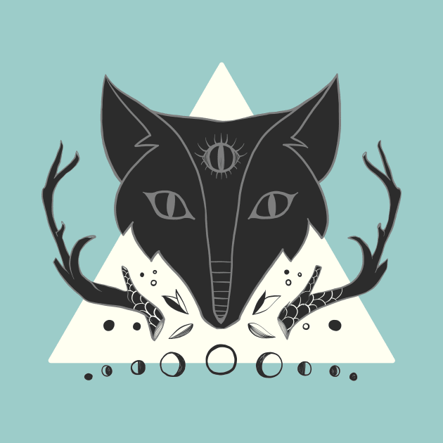 Fox, Antlers, Third Eye, And Moon Phases by cellsdividing