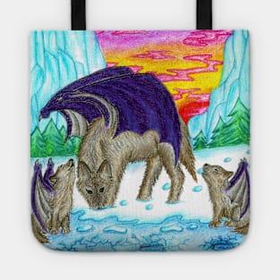 Wolf and cubs with wings Tote