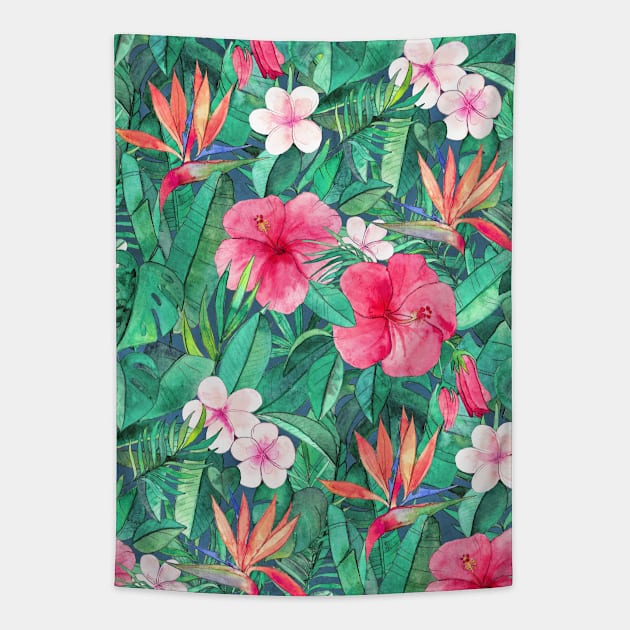 Classic Tropical Garden with Pink Flowers Tapestry by micklyn