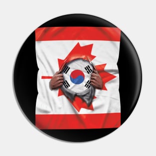 South Korea Flag Canadian Flag Ripped - Gift for South Korean From South Korea Pin