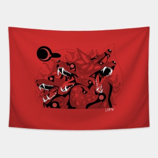 crimson in blood cadejo hell hound of cerberus dogs ecopop in flames art Tapestry