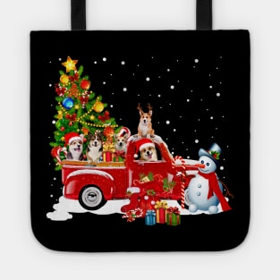 Red Truck Merry Christmas Tree Corgi Dog Christmas T-Shirt Tote